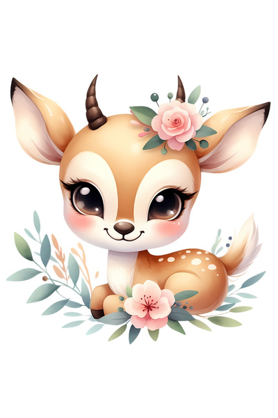 StoryGift Romania Sticker Eticheta 40CM cu o caprioara micuta, ilustratie, ve...