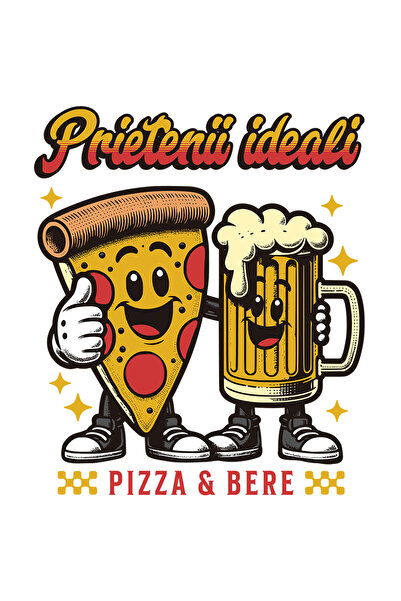 StoryGift Romania Sticker Autocolant 70CM Adeziv Prietenii ideali. PIZZA & Bere cu Margini Albe, PVC Vinyl 70 cm