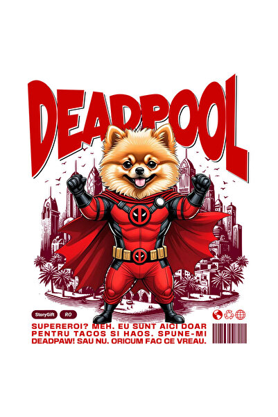 StoryGift Romania Sticker Adeziv 90CM cu pomeranian Caine In Costum de DeadPool cu Pelerina, Erou Nocturn, Desen