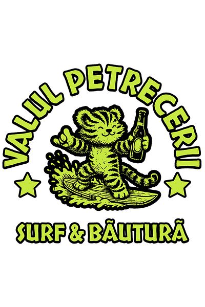 StoryGift Romania Sticker Self-Adhesive 70CM Party Wave, Surf and Tiger Drink with White Edges, PVC Vi