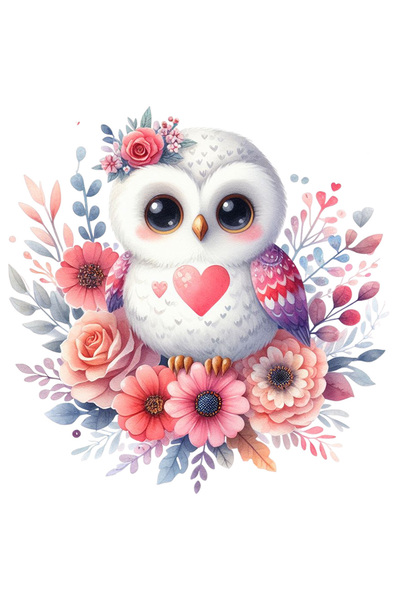 StoryGift Romania Sticker Autocolant 70CM cu o micuta bufnita imbujorata, ilustratie, flori, trandafiri, plante,