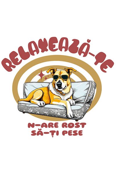 StoryGift Romania Sticker Eticheta 40CM Adeziv Caine cu ochelari, relaxat pe canapea cu Margini Albe, PVC Vinyl