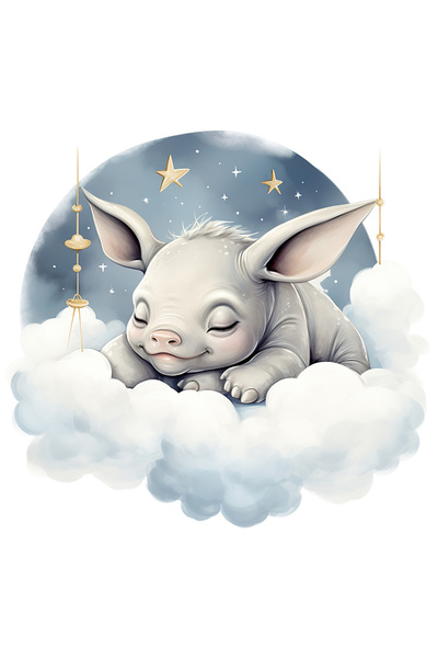 StoryGift Romania Sticker Cu Un Hipopotam Micut Care Doarme, Ilustratie, Stelute, Norisori, Lumea Viselor, S