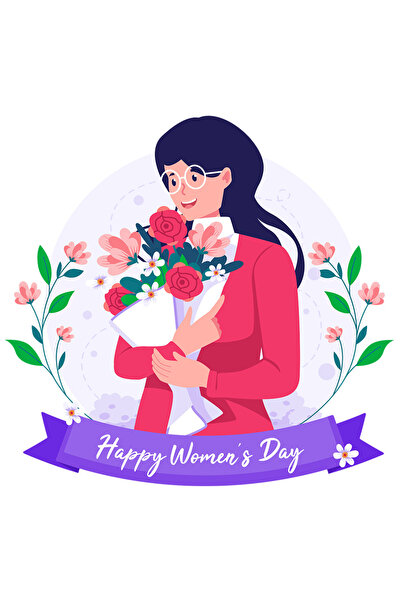 StoryGift Romania Sticker Autocolant 70CM Cu Mesaj In Engleza Happy Women's Day, Ochelari, Buchet, Sacou, Ziua F