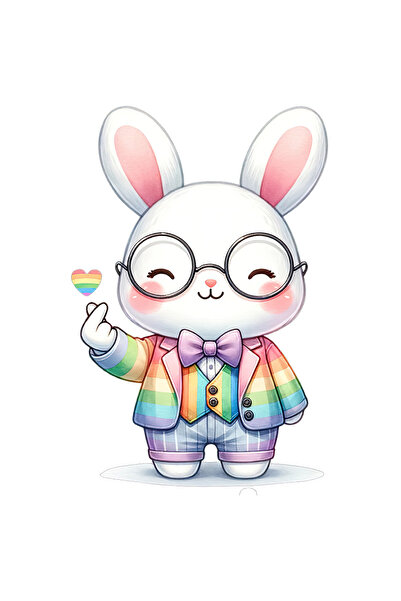 StoryGift Romania Sticker Adeziv 90CM cu un iepuras vesel, ilustratie, ochelari, funda, tocilar, fericit, cu Ma