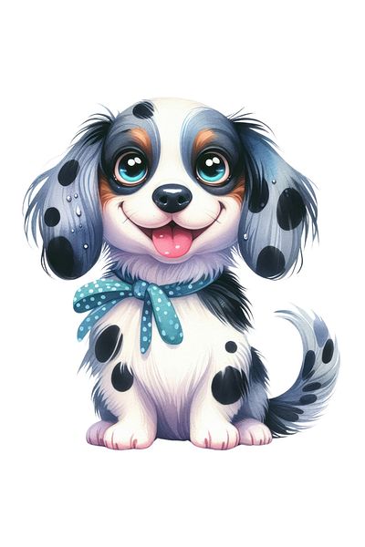 StoryGift Romania Sticker Autocolant 70CM cu un catel vesel, ilustratie, limba scoasa, jucaus, alb, pete negre,