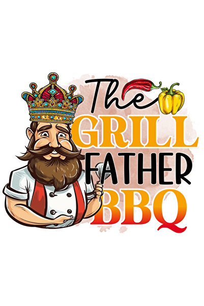 StoryGift Romania Sticker Autocolant 70CM cu mesajul "The grill father, BBQ", gatit, ilustratie, bucatarie, tata