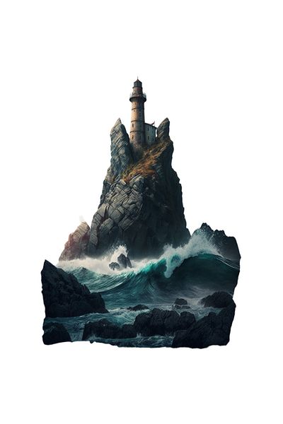 StoryGift Romania Sticker Eticheta 50CM Cu Far pe o Stanca cu Valuri, Marinar, Apa, Ocean, Barca, cu Margini Al