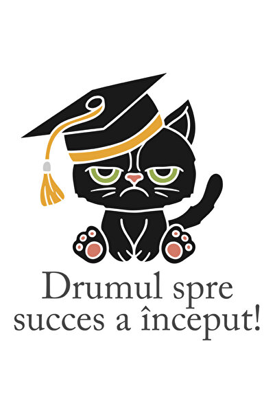 StoryGift Romania Sticker Adeziv 90CM Cu Pisica Suparata Palarie Absolvire, T...