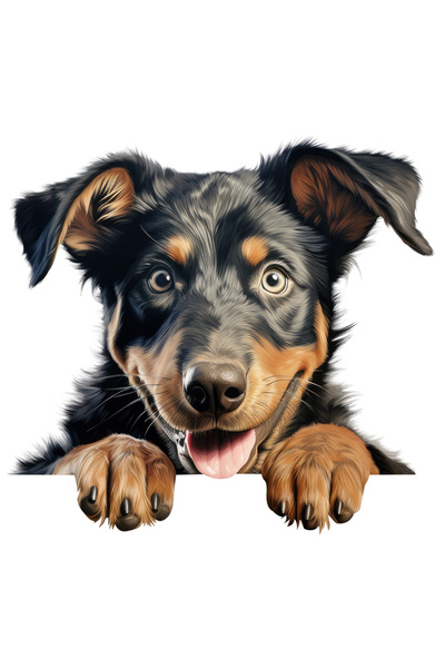 StoryGift Romania Sticker Autocolant 70CM cu un catel bucuros, ilustratie, fericire, labute, gheare, abia asteap