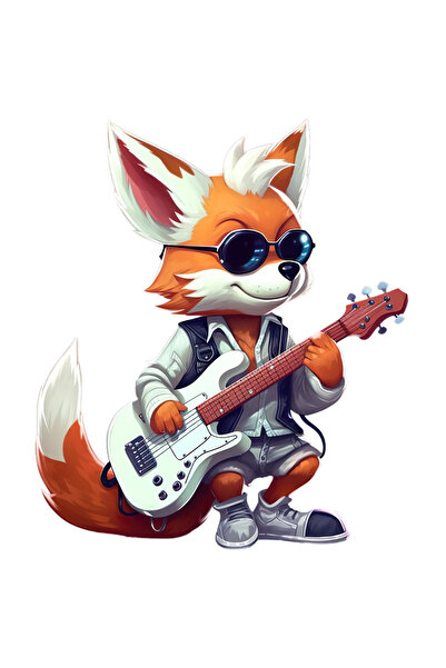 StoryGift Romania Sticker Autocolant 70CM cu un vulpoi care canta la chitara,...