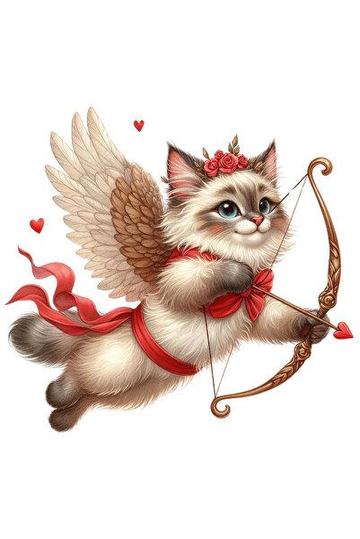 StoryGift Romania Sticker Adeziv 90CM cu o pisica Birmaneza Cupidon, ilustratie, trage cu arcul, indragostire, V