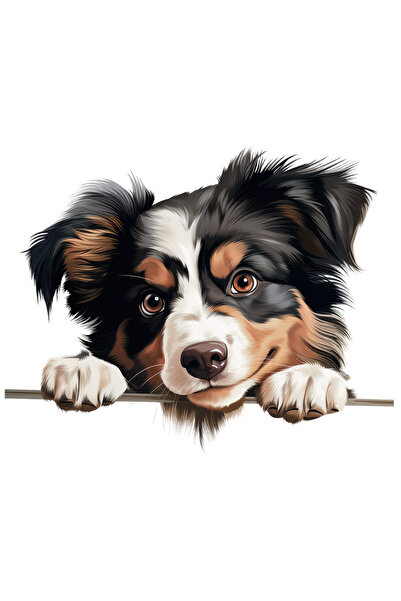 StoryGift Romania Sticker Eticheta 40CM cu un caine blanos care se uita peste gard, ilustratie, pentru iubitorii