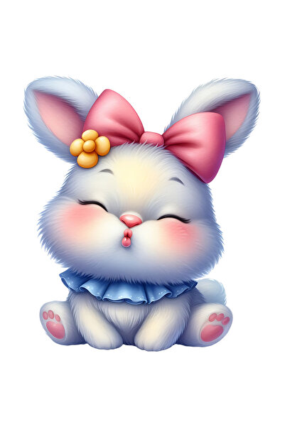 StoryGift Romania Sticker Autocolant 70CM cu un iepuras care da un pupic, ilustratie, funda, floare, apreciere,