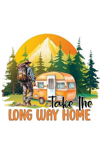 StoryGift Romania Sticker Eticheta 50CM cu mesajul "Take the long way home", calatorie, ilustratie, natura, munt