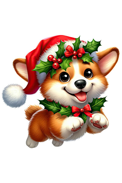 StoryGift Romania Sticker Cu Un Catel Jucaus Cu Caciula De Craciun, Ilustrati...