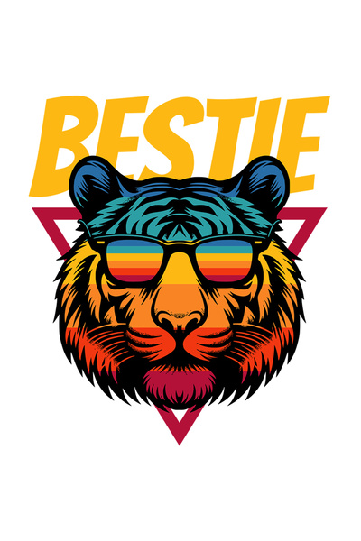 StoryGift Romania Sticker Eticheta 50CM Adeziv Bestie CAP DE TIGRU CU OCHELARII DE SOARE cu Margini Albe, PVC V