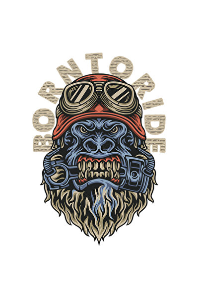 StoryGift Romania Sticker Eticheta 50CM Cu Mesaj In Engleza Born To Ride, Gorila, Casca, Ochelari, Motor, cu Ma