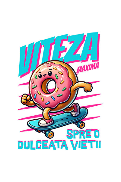 StoryGift Romania Sticker Autocolant 70CM cu Gogoasa Glazurata Roz Pe Placa De Skateboard Sport Text In Limab Ro