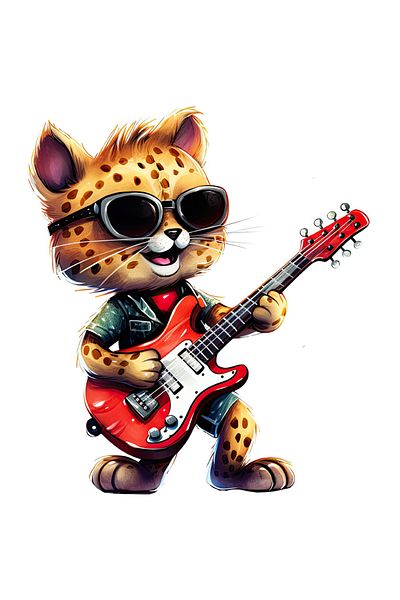 StoryGift Romania Sticker Eticheta 50CM cu un jaguar care canta la chitara, ilustratie, talent, ochelari, pasiun