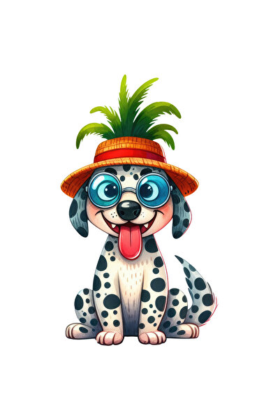 StoryGift Romania Sticker Eticheta 50CM cu un catel nebunatic, ochelari de tocilar, palarie, frunze, limba scoas