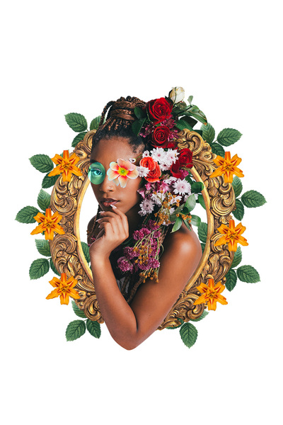 StoryGift Romania Sticker Eticheta 40CM Cu Rama, Portret, Femeie, Flori, Oche...