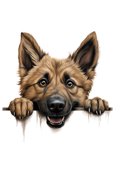 StoryGift Romania Sticker Eticheta 40CM cu un caine care roade o bara dintr-un gard, ilustratie, maro, fericire,