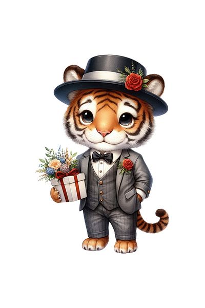 StoryGift Romania Sticker Label 50CM with a tiger, illustration, hat, gift, poppies, but for the girlfriend, V