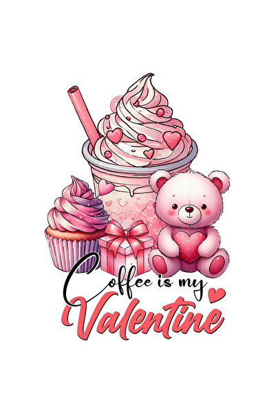 StoryGift Romania Sticker Adeziv 90CM cu urs de plus tinand in brate o inima cu mesajul "Coffee is my Valentine"