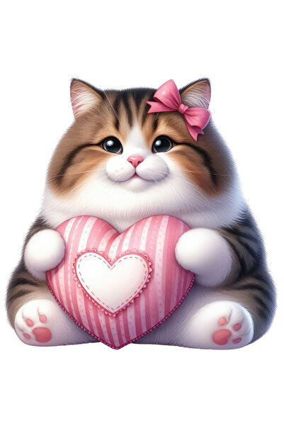 StoryGift Romania Sticker Cu O Pisicuta Plinuta Care Tine O Inimioara In Brate, Ilustratie, Vesela, Funda, F