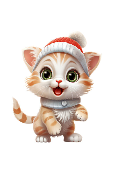 StoryGift Romania Sticker Eticheta 50CM cu o pisicuta vesela si uimita, ilust...