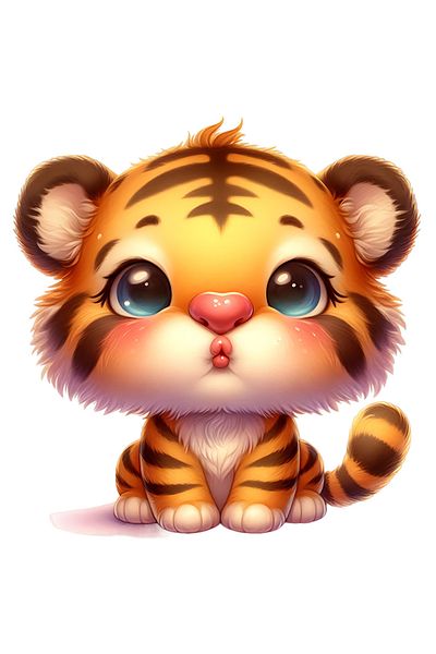 StoryGift Romania Sticker With A Tiger Cub Giving A Kiss, Illustration, Appreciation, Care, Valentine's Day
