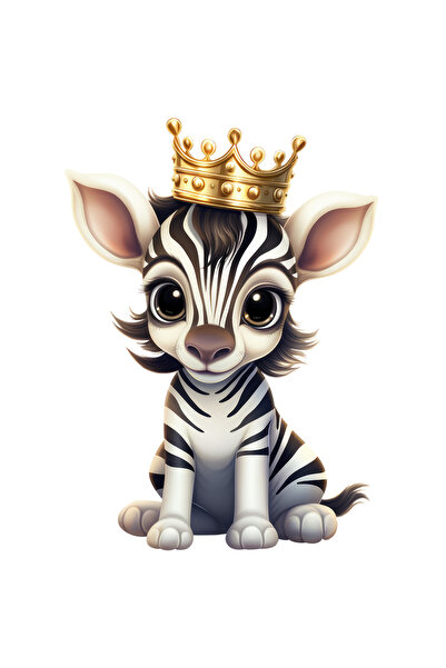 StoryGift Romania Sticker Eticheta 40CM cu un pui de zebra care poarta o coroana regala, ilustratie, surprins, i