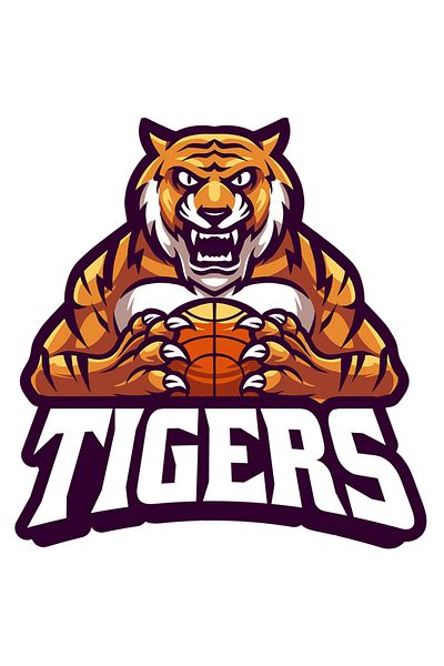 StoryGift Romania Sticker Label 50CM With Message Tigers, Basketball, Ball, Tiger, Sport, with White Borders, PVC