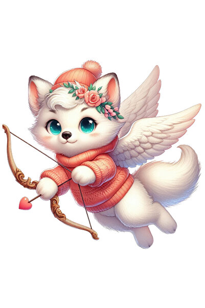 StoryGift Romania Sticker Adeziv 90CM cu o pisicuta alba Cupidon, ilustratie, trage cu arcul, aripi, indragostir