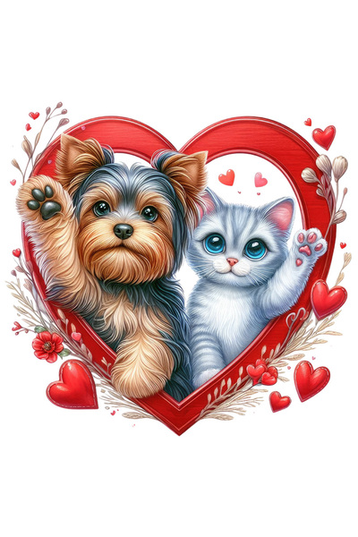 StoryGift Romania Sticker Eticheta 40CM cu o pisicuta si un catel blanos care...