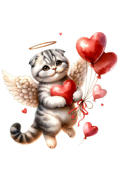 StoryGift Romania Sticker Eticheta 40CM cu o pisicuta cu aripi albe care zboa...