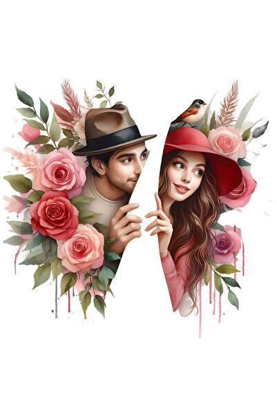 StoryGift Romania Sticker Autocolant 70CM cu o femeie si un barbat, trandafir...