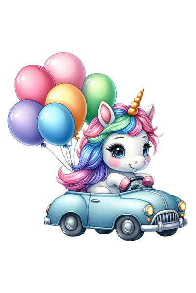 StoryGift Romania Sticker Adeziv 90CM cu un unicorn care conduce o masinuta, ...
