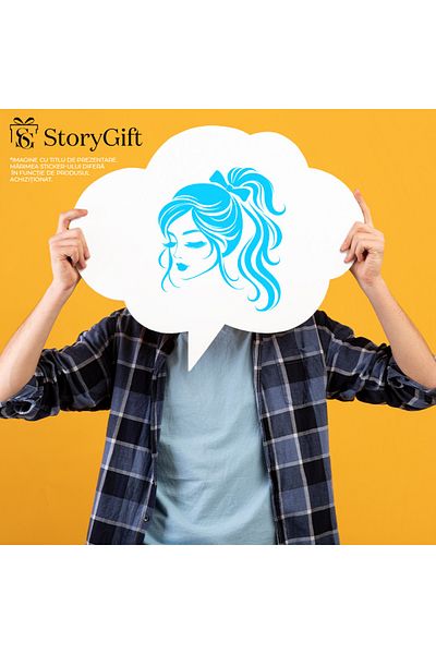 StoryGift Romania Sticker Adeziv 90CM Exterior cu o fata frumoasa - par lung , Vinyl Albastru, 90 cm