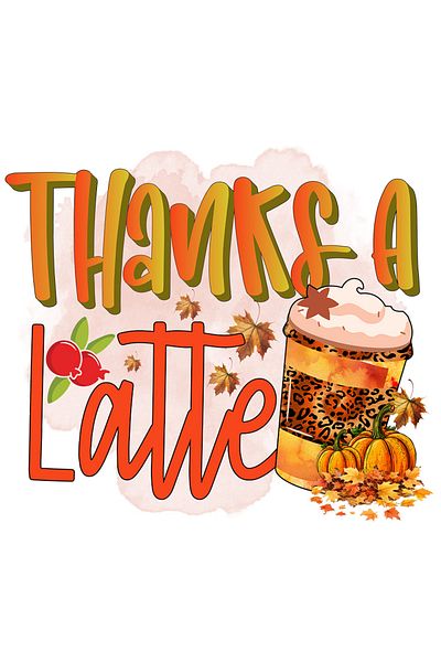 StoryGift Romania Sticker Eticheta 50CM cu mesajul "Thanks a latte", toamna, ilustratie, dovleci, cafea, frisca,