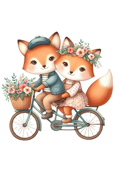 StoryGift Romania Sticker Eticheta 40CM cu o vulpe si un vulpoi care se plimb...