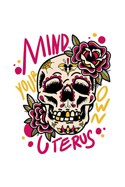 StoryGift Romania Sticker Eticheta 40CM Personalizata Craniu, Flori, Mind your Own Uterus, cu Margini Albe, PVC