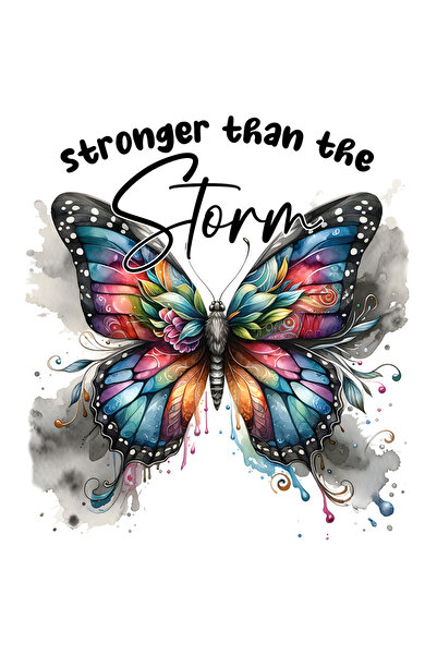 StoryGift Romania Sticker Adeziv 90CM cu un fluture cu aripile divers colorate cu mesajul "Stronger than the sto