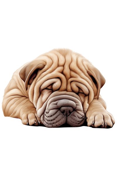 StoryGift Romania Sticker Adeziv 90CM cu un caine Shar Pei care doarme, ilustratie, somn adanc, obosit, lenevire