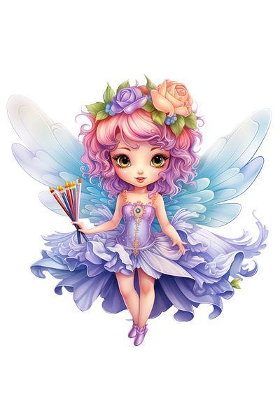 StoryGift Romania Sticker Eticheta 40CM cu o fetita cu aripi de zana, ilustratie, floricele pe par, tine multe c