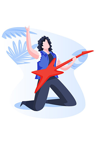 StoryGift Romania Sticker Cu Chitara, Rockstar, Muzica, Instrument, Cu Margini Albe, Pvc Vinyl 40 Cm