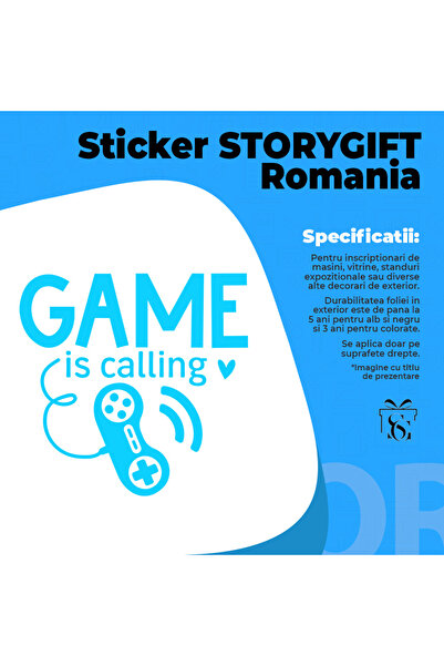 StoryGift Romania Sticker Autocolant 70CM Exterior cu o inimioara si un controller cu textul "Game is calling" -