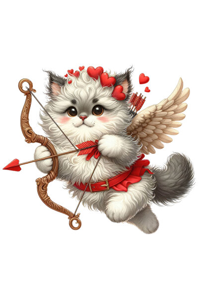 StoryGift Romania Sticker Adeziv 90CM cu o pisicuta grasuta, blanoasa, Cupidon, ilustratie, trage cu arcul, arip
