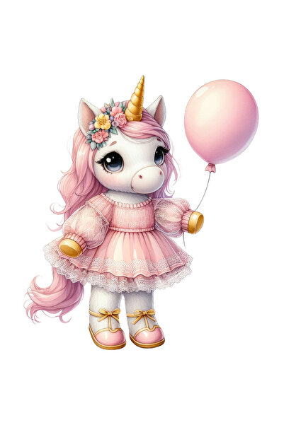 StoryGift Romania Sticker Adeziv 90CM cu un unicorn care tine un balon, ilust...